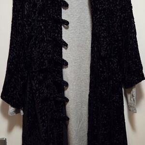Elegant Black Velvet Women's Coat With beautiful buttons